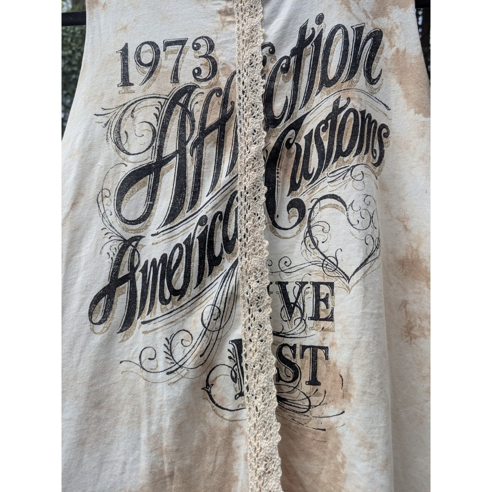 NWT LG Affliction Shotgun Wedding Tank Top Tie Dye Crochet Graphic Muscle Tee - Picture 3 of 5
